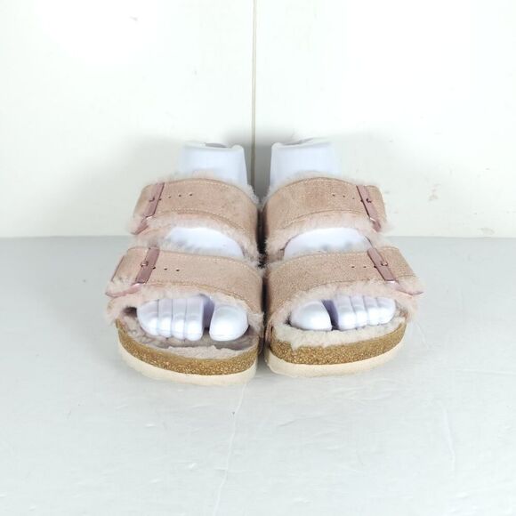 BIRKENSTOCK Women's Arizona EU38 US7 Narrow Pink Suede Shearling Slide Sandals - Picture 3 of 16